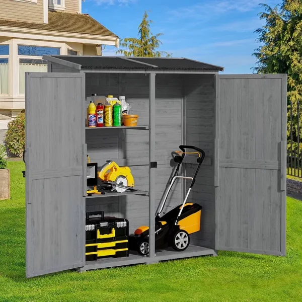 Aiho 55 Wide Outdoor Storage Shed with Lockable Double Doors - Weather - Resistant Garden Shed for Patio, Backyard & Lawn, Gray