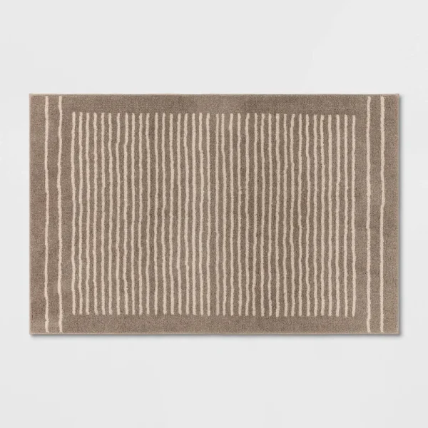 2'6"x4' Washable Knitted Stripe Accent Rug Tan - Threshold