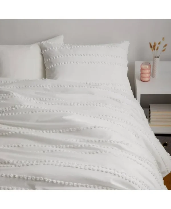 Dormify Pom Pom Stripe Comforter and Sham Set | Dorm Essentials White / Full/Queen