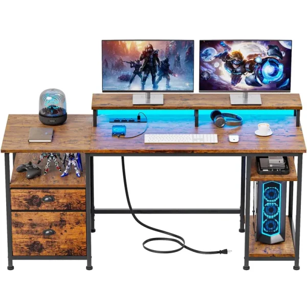 Furologee 61 Computer Desk with Power Outlet and USB Ports