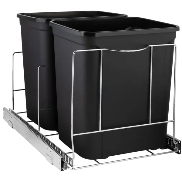 Hold N' Storage Pull Out Double Trash Can Under Cabinet ÿ Heavy Duty Metal Sliding System with Lifetime Limited Warranty, Adjustable -Cans Not