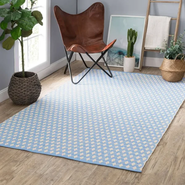 Home Conservatory Blue Dainty Diamond Handwoven Cotton 2' 6" x 8' Rug