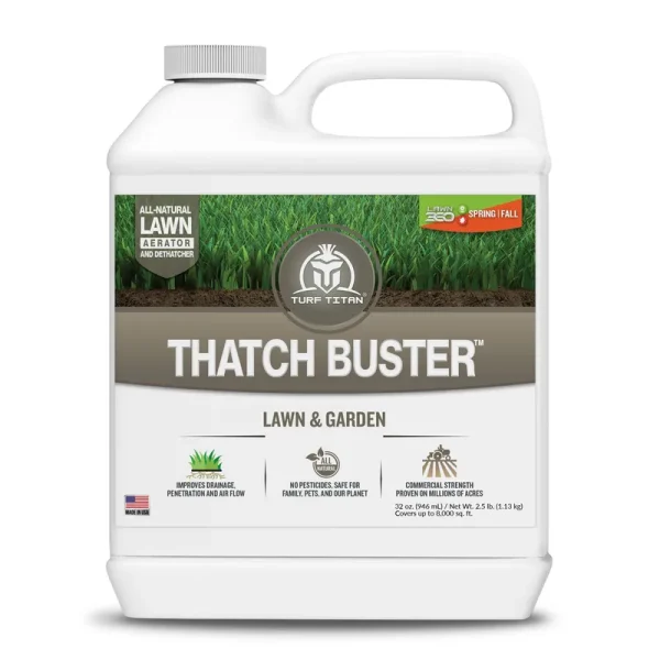 Thatch Buster by Turf Titan - Liquid Lawn Aerator and Dethatcher Soil Loosener Easy to Use 32oz Concentrate