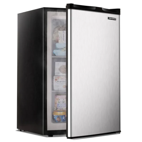Euhomy Upright Freezer, 3.0 Cubic Feet, Single Door Compact Mini Freezer with Reversible Stainless Steel Door, Small Freezer for Home/Dorms