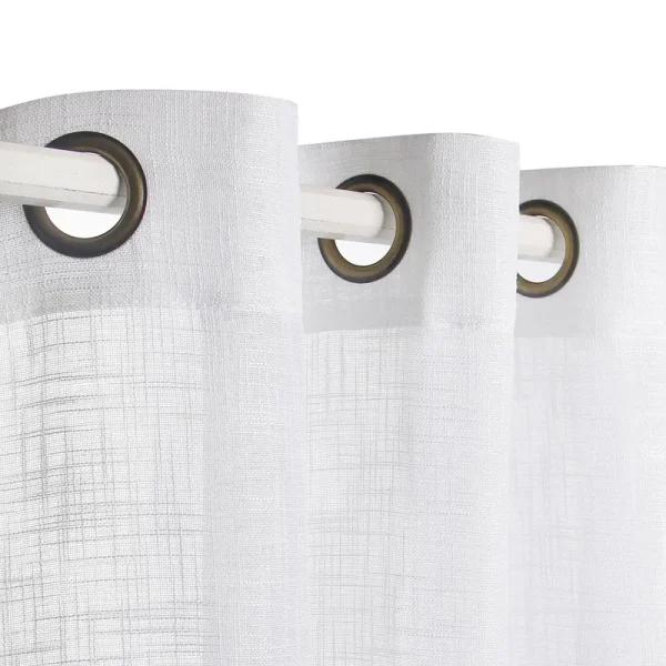 VOILYBIRD Palma White Linen 108 Inches Long Semi Sheer Curtains Set of 2 Panels Bronze Grommet Top (52W x 108L, White)