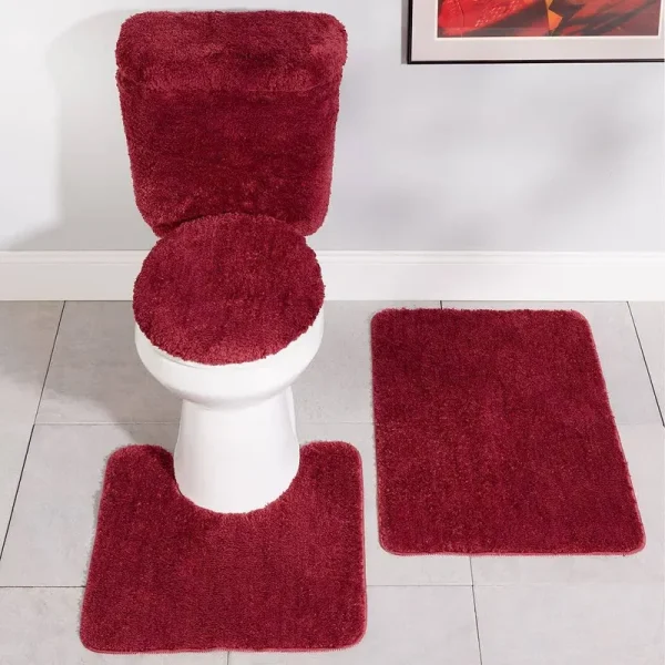 Stoneberry Home Plush 5-Piece Bath Rug Set Burgundy