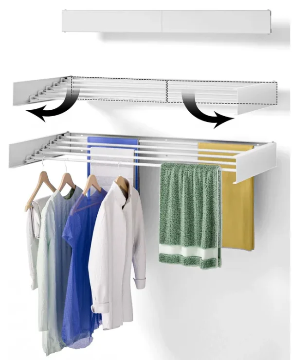 Wall Mounted Drying Rack, 31.5" Wide, 13.2 Linear ft, 100% Aluminum Rods Space Saving Clothes Drying Rack with Wall Template for Indoor & Outdoor