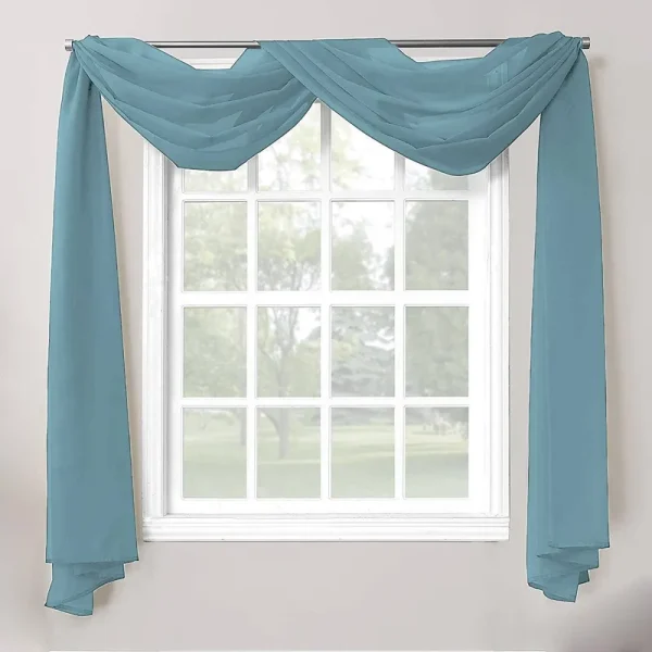 LuxuryDiscounts Beautiful Elegant Solid Slate Blue Sheer Scarf Valance Topper 40" x 216" Long Window Treatment Scarves