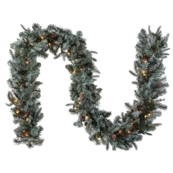 National Tree 9' x 12" Feel Real Frosted Arctic Spruce Garland with Cones