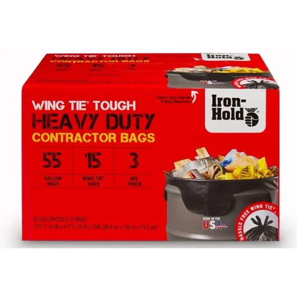 Iron-Hold 55 Gal Contractor Bags Wing Ties 15 Pk