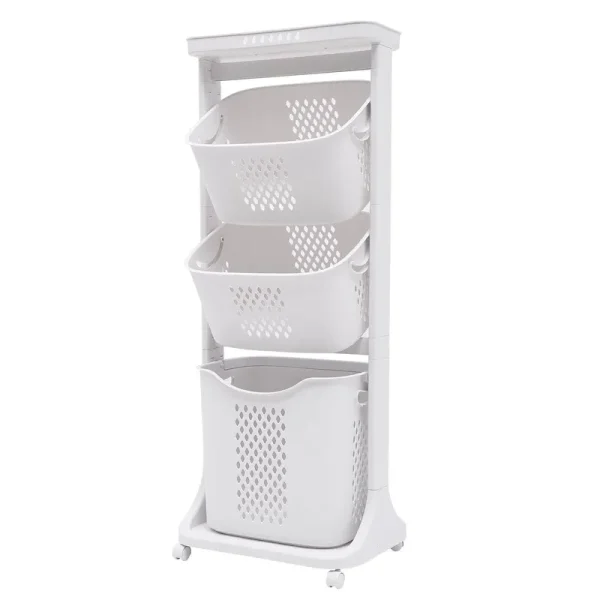Bazargame 3 Layer Laundry Hamper Basket Sorter Wash Clothes Storage Organizer Rolling Cart with Pulleys, used in The Bathroom Bedroom to Store Dirty Clothes
