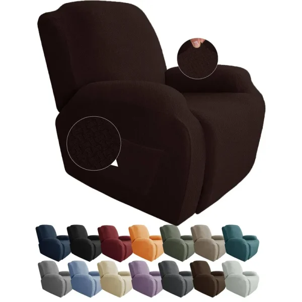 JIVINER Newest Design 4-Piece Recliner Chair Covers Recliner, Dark Coffee