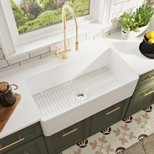 DeerValley DV-1K505 Grove 36" L x 18" W Fireclay Farmhouse Kitchen Sink with Sink Grid and Basket Strainer Finish: White