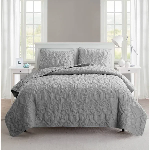 3PC King Shore Quilt Set Gray - VCNY
