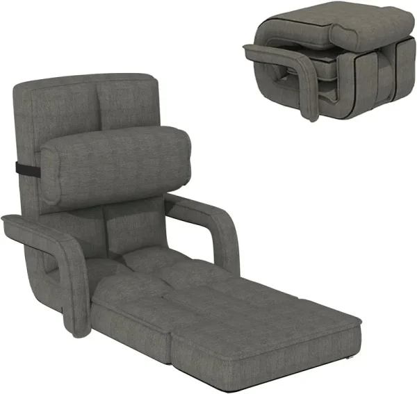 AECOJOY Floor Chair, Padded Folding Gaming Chair with 14-Level Adjustable Backrest, Portable Lazy Sofa