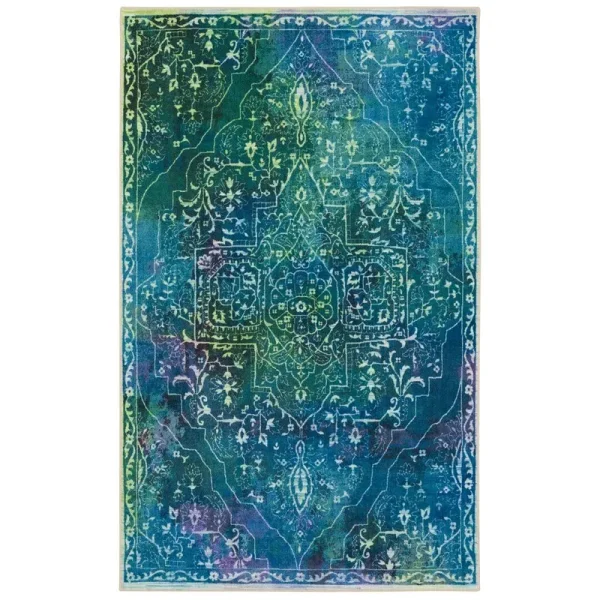 Aliva Oriental Tufted Teal Area Rug Union Rustic Rug Size: Rectangle 4' x 6'