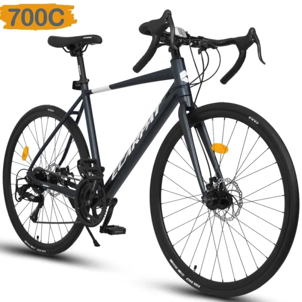 POVANLI 700C Road Bike for Men Women, 16 - Speed Outdoor Bike Disc Brakes, Racing Bike Light Weight Aluminum Frame, City Commuting Road Bicycle L Size, Adults Ages 14+, Gift(Dark Blue)