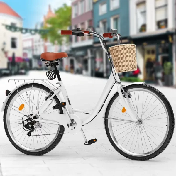 Dextrus 26 in Beach Cruiser Bike for Women - 7 Speed Commute Bike for Adults - Womens Bicycle with Adjustable Seat in White