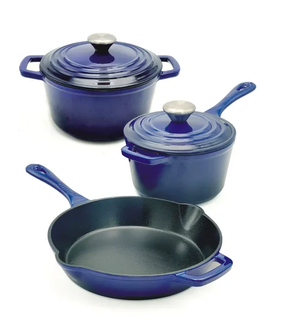 Paula Deen PD5CINSCWGSB 5 Piece Stackable Nonstick Cast Iron Set Blue Sapphire