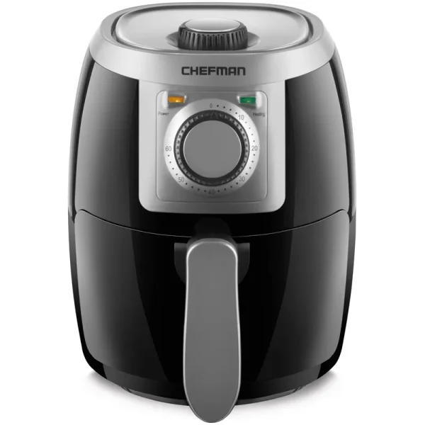 Chefman TurboFry 2 Liter Air Fryer with Adjustable Temperature Control, Black/Silver