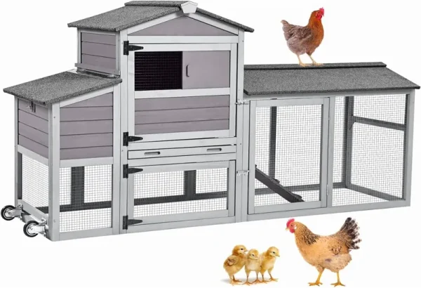 80" Chicken Coop with Wheels Expandable Large Waterproof Chicken House for Outdoor with Nesting Box