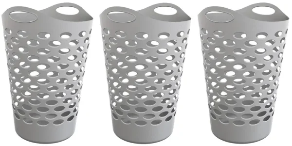 Mainstays 2 Bushel Flexible Plastic Round Laundry Hampers, Silver, 3 Pack
