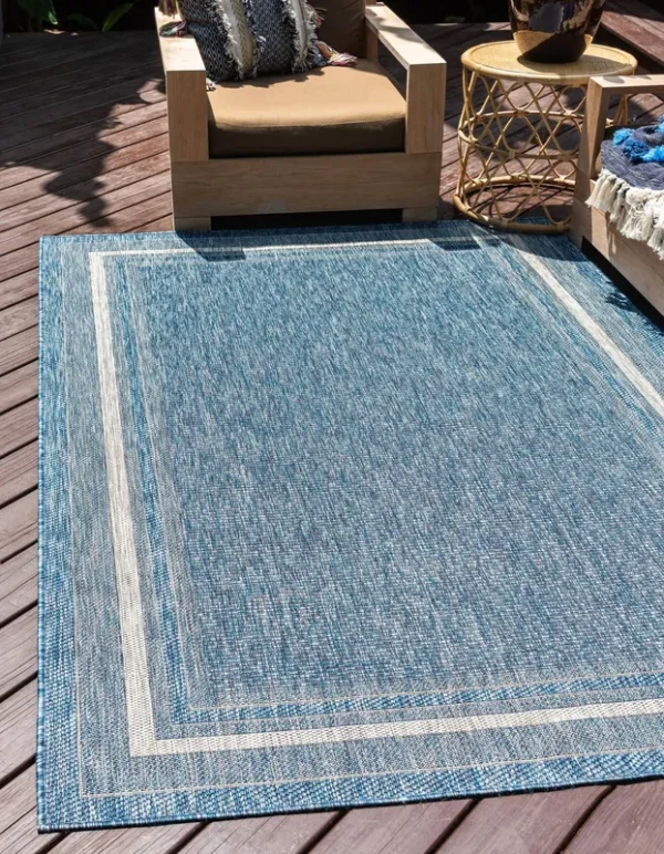 Unique Loom Soft Border Outdoor Area Rug - 7' x 10' Blue