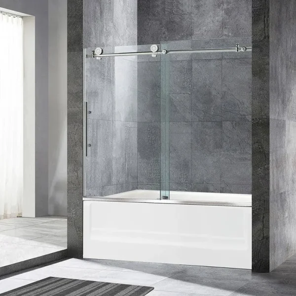 Woodbridge Beccles 56 in. to 60 in. x 62 in. Frameless Sliding Bathtub Door with Shatter Retention Glass in Brushed Nickel HSD3627