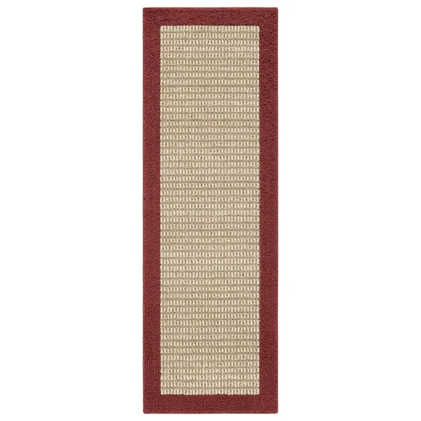 Mainstays Traditional Faux Sisal Border Red Indoor Hallway Runner Rug, 1'9"x5'