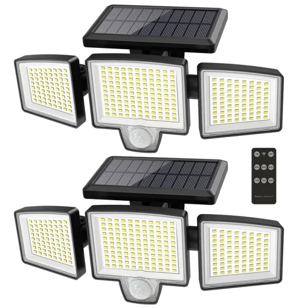 Atronor Solar Outdoor Lights, 265 LED 2800lm Security Flood Lights with Motion Senor, Remote Control, 3 Lighting Modes, 3 Heads Outside Lights, 270��