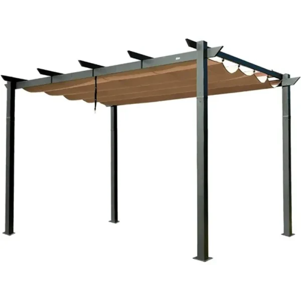 Aluminum Retractable Pergola with Sun Shade Patio Gazebo with Weather - Resistant Canopy for Backyard Deck Garden Grape Trellis Outdoor Pergola, Beige