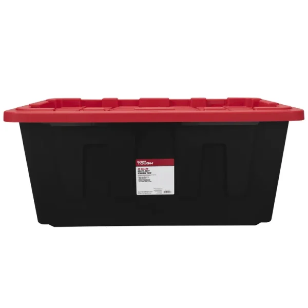 Hyper Tough 40 Gallon Snap Lid Plastic Storage Bin Container, Black with Red Lid, Size: 38.2 inch W x 22 inch D x 16.4 inch H