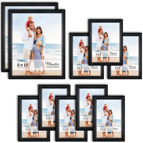 Icona Bay Gallery Set of Black Picture Frames, Modern Contemporary Style, 10 Multi-Size Frames, Maestro Collection (US Company), Size: Mixed