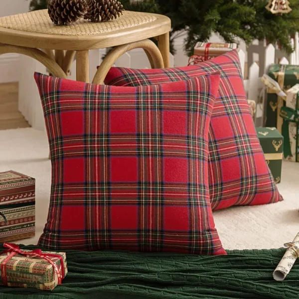 AQOTHES Pack of 2 Christmas Plaid Decorative Throw Pillow Covers Scottish Tartan Cushion Case for Farmhouse Home Holiday Decor Red and Green