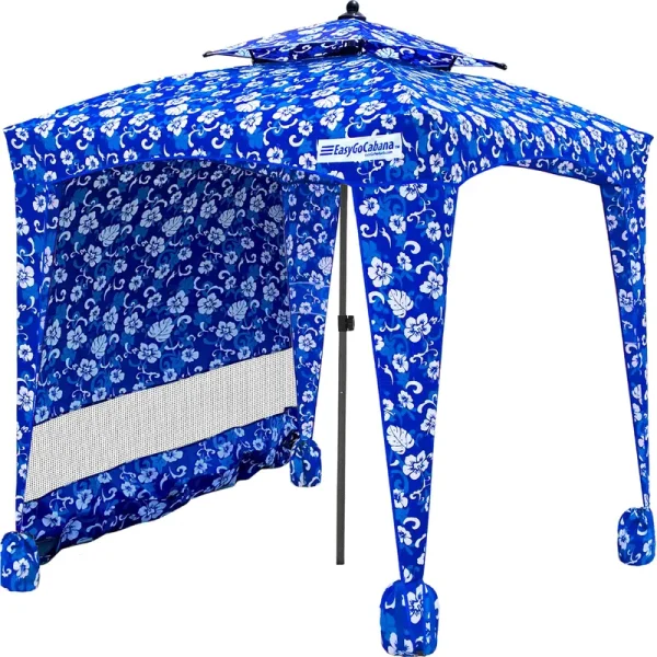 EasyGO Products Beach Umbrella & Sports Cabana, Blue Flowers, 6' x 6'