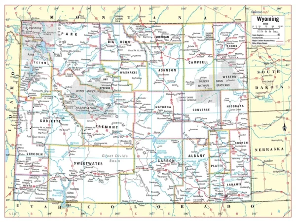 Cool Owl Maps Wyoming State Wall Map Poster Rolled 32"Wx24"H (Laminated)