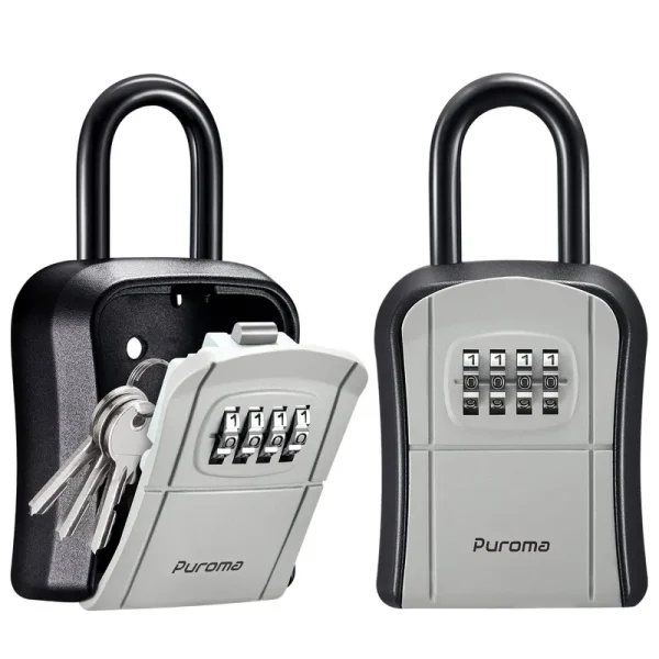 Puroma Key Lock Box, Portable Combination Lockbox Wall-Mounted Key Storage Box for House Keys, Resettable Code Safe Security LOC