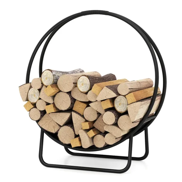Tangkula 20" Round Heavy-duty Metal Curved Log Rack with U shaped Stand