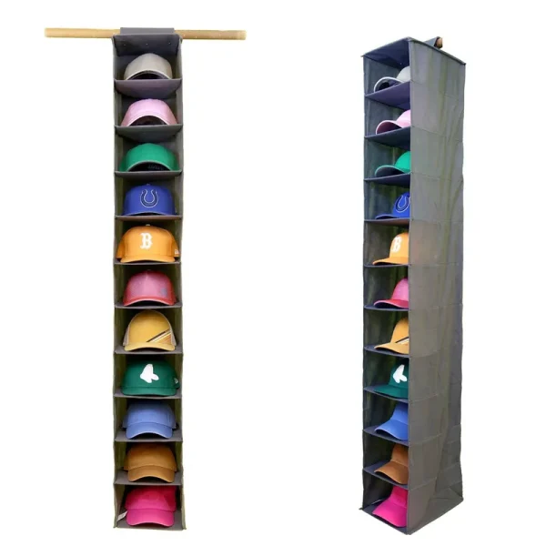 Perfect Curve 11-Pocket Closet Cap Organizer. 11 Shelf Hanging Closet Hat Organizer for Baseball Caps - Hat Storage for Up to 100 Caps - Baseball