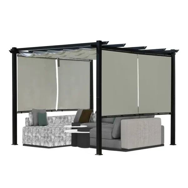 Aoodor 10 x 10 ft Outdoor Pergola with Retractable Canopy 4 Pieces Patio Sun Shade Shelter - Light Gray