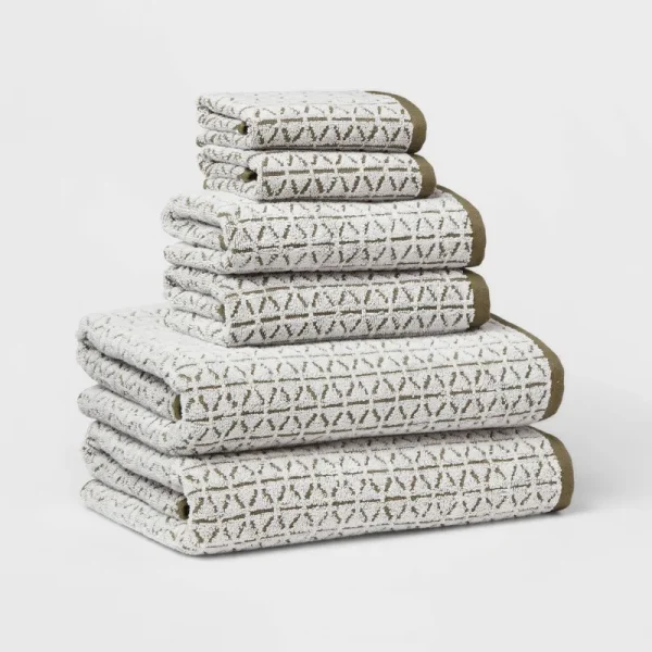 6pc Boho Bath Towels and Washcloths Set Dark Green - Threshold