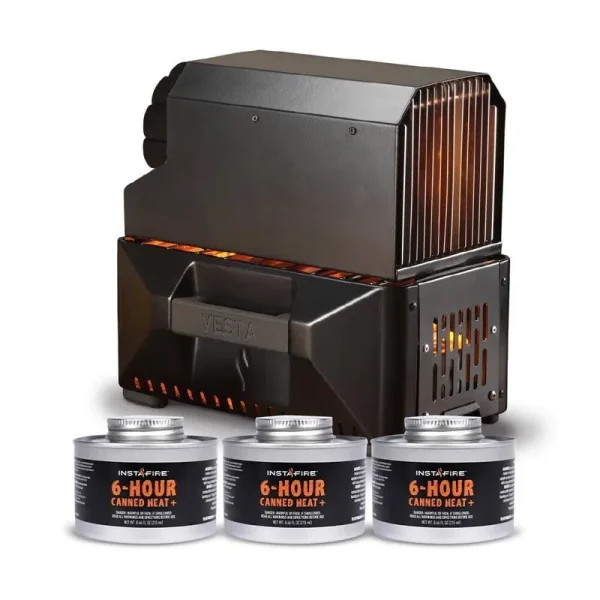 Insta-fire Vesta Self-Powered Camping Indoor/Outdoor Heater & Stove (Compact, Off-Grid, Emergency)