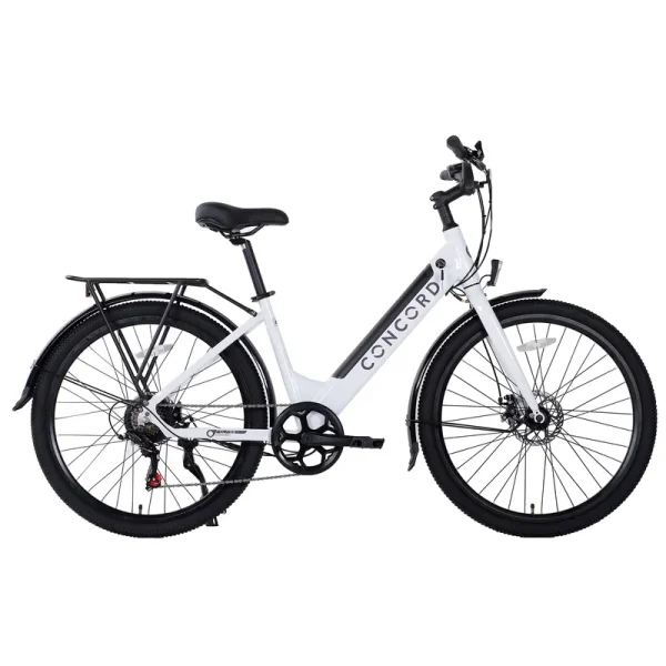 27.5" Concord Step - Thru Electric Commuter Bike, 36V, White, Fits Riders 5'1" - 6'1", Adult, Unisex
