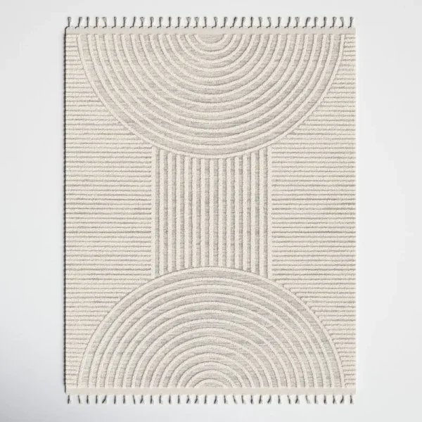 Kristo Abstract Machine Woven Cream Area Rug Joss & Main Rug Size: Rectangle 5'3" x 7'