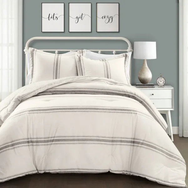 Lush Decor Farmhouse Stripe 3-Piece Comforter Set - Gray - Full - Queen