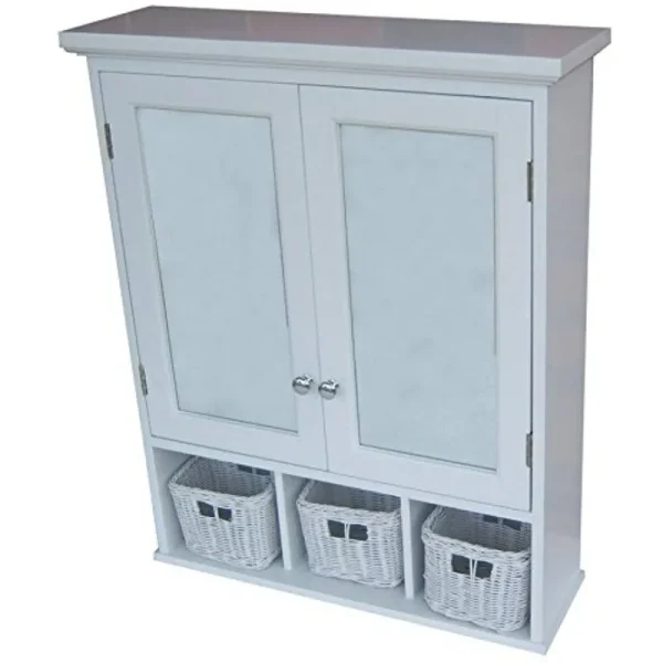 Allen + Roth 24.75-in x 30.25-in Surface White Mirrored Rectangle Medicine Cabinet
