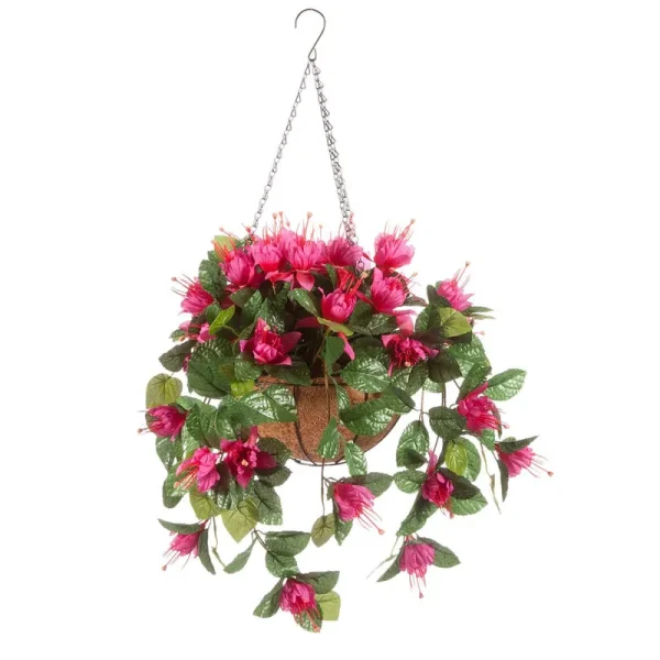 Oakridge Fully Assembled Fuchsia Hanging Basket, Fuchsia POLYESTER, Red, 15" Long x 15" Wide x 8" High