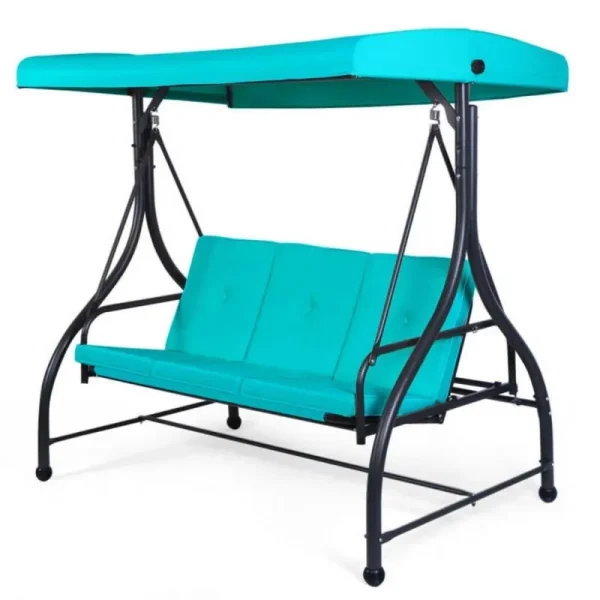 Clihome 3-Seats Patio Swing Canopy Hammock Porch Swing Glider Blue