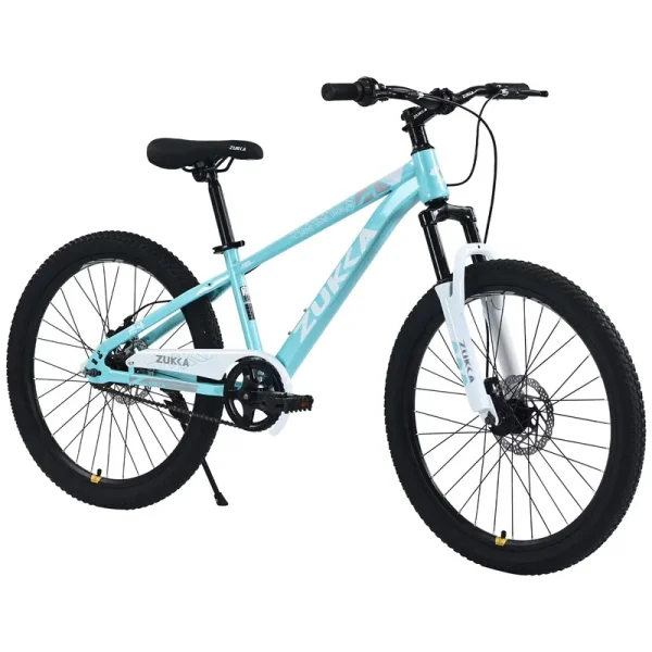 24 in Mountain Bike, Kids Mountain Bicycle with Front Suspension Fork and Double Disc Brake, Steel Frame Kids MTB Bike for Boys and Girls Age 9 - 12 Years, Cyan