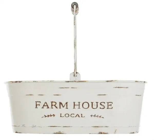 Mainstays White Oval Farmhouse Bucket for Artificial Floral with Handle - Each